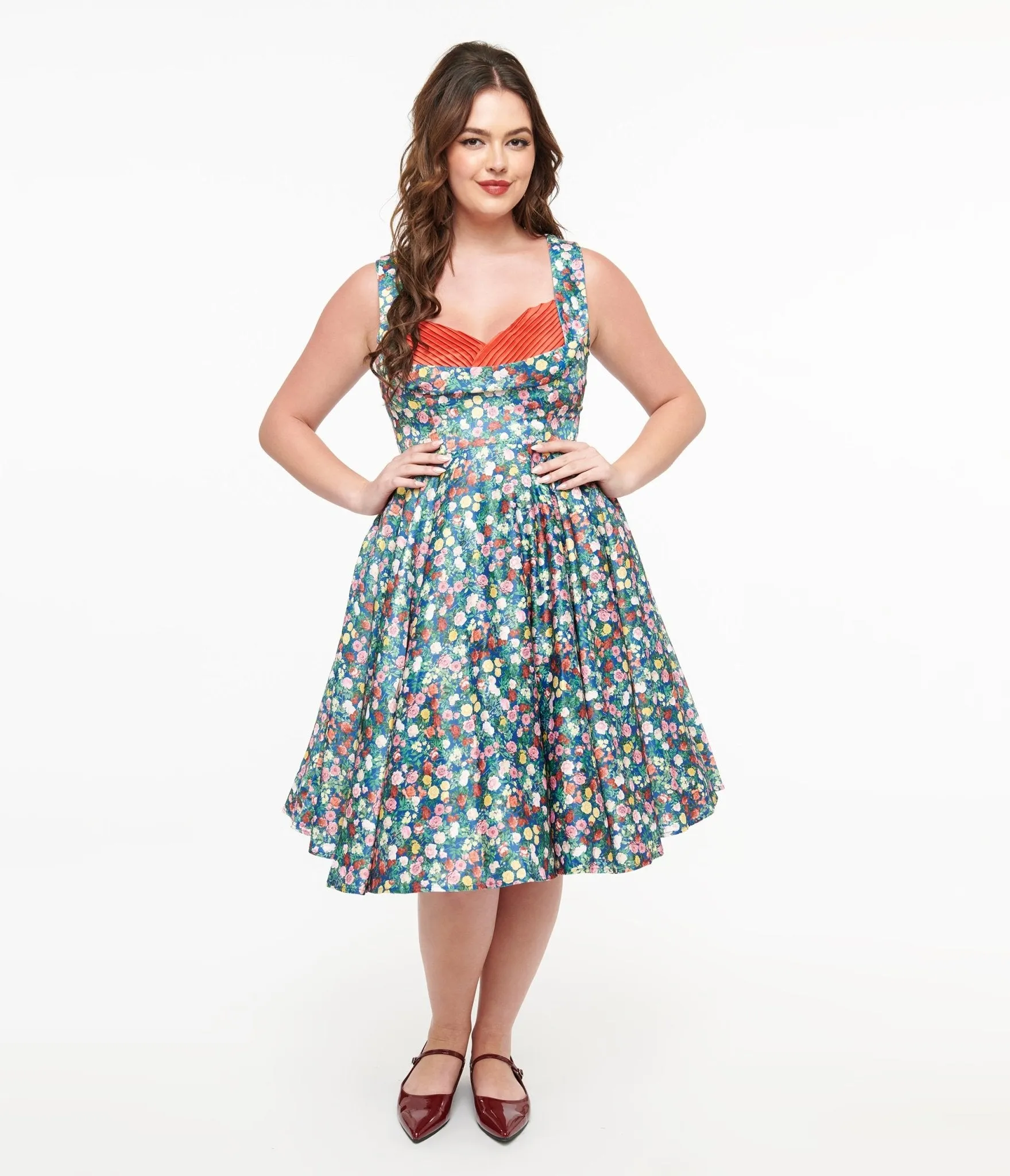 Dolly & Dotty 1950s Navy & Rose Print Grace Swing Dress