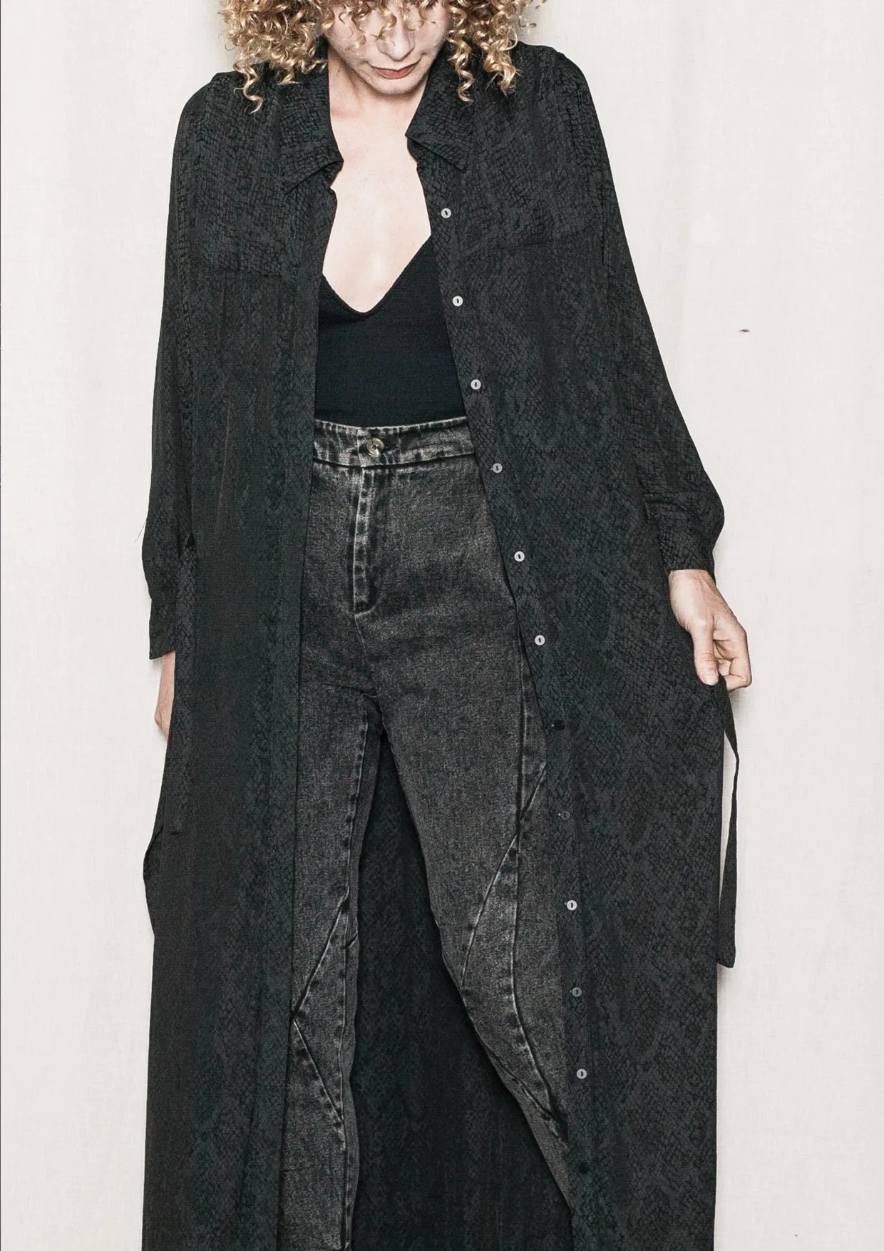 DRESS/CARDIGAN - JACQUARD SATIN black snake