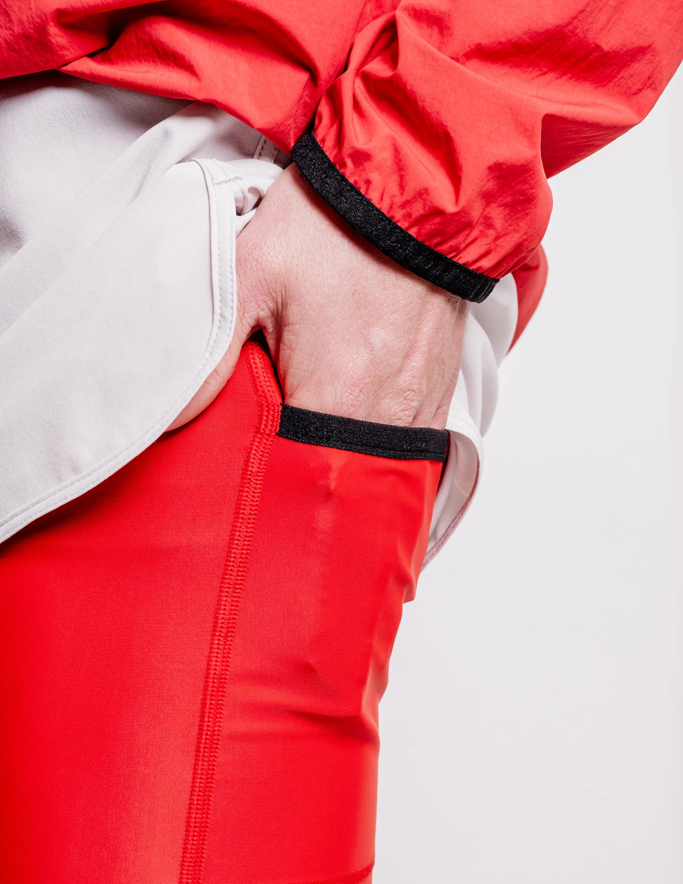 DV   NB Layered Pocketed Trail Shorts in Fog/Goji Red