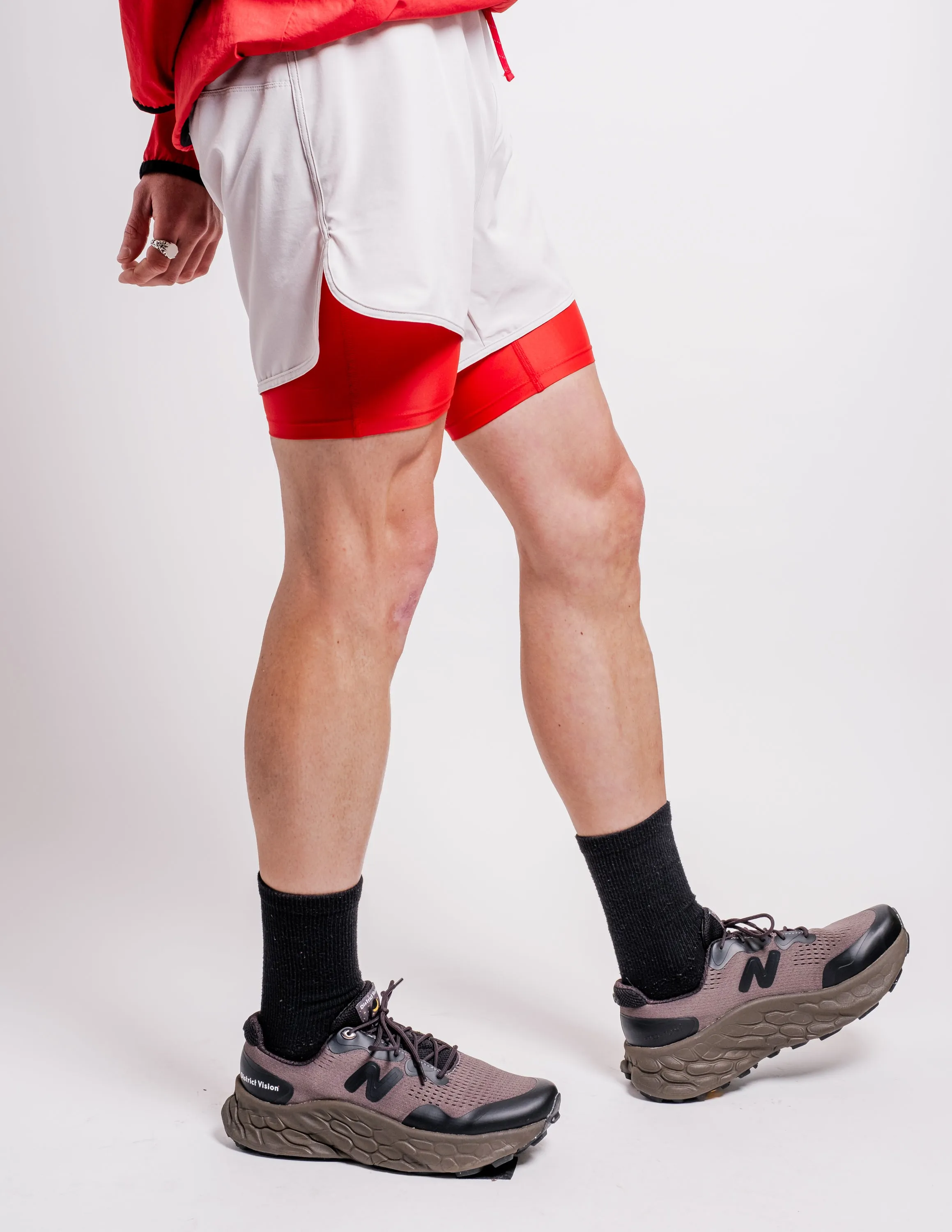 DV   NB Layered Pocketed Trail Shorts in Fog/Goji Red