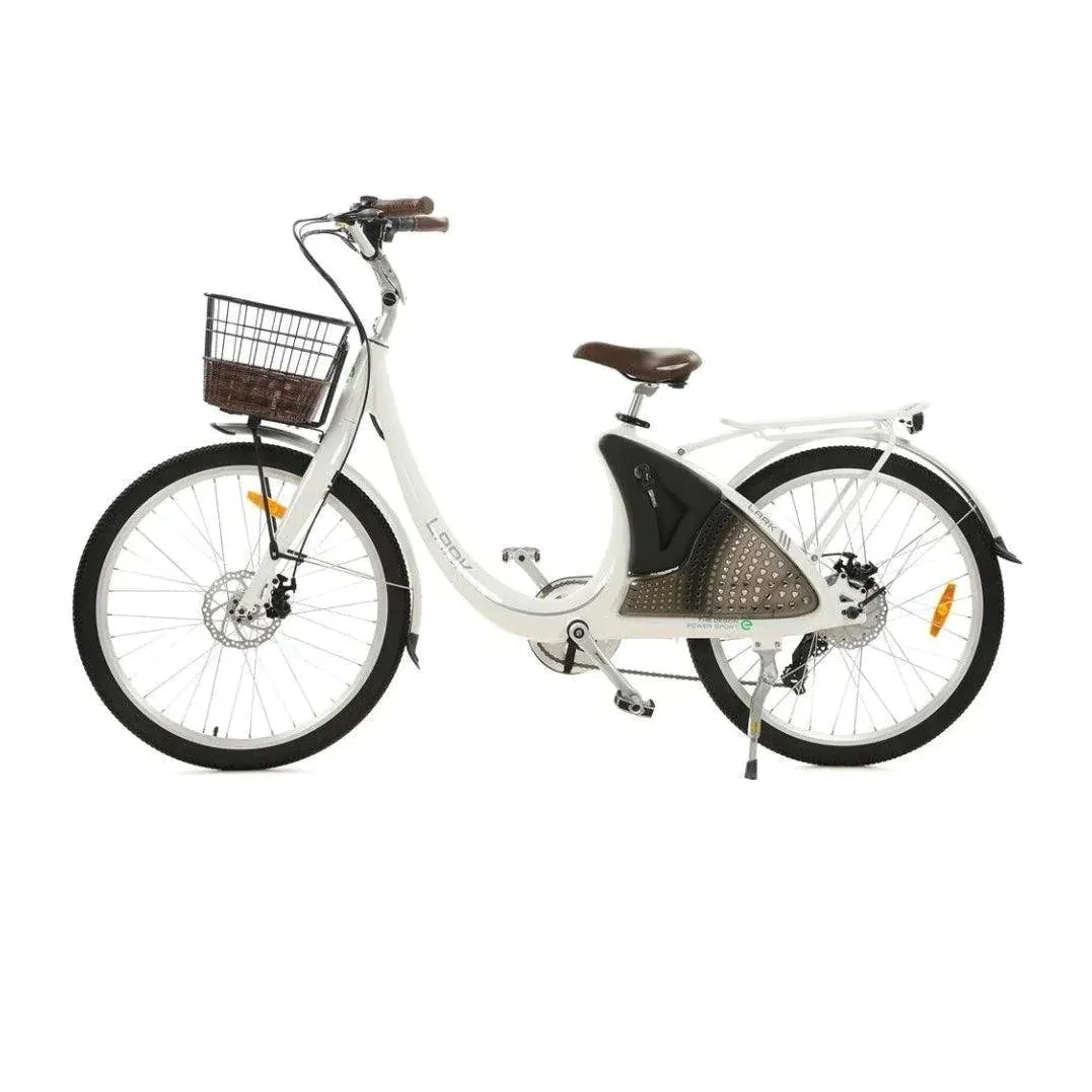 Ecotric 26inch White Lark Electric City Bike For Women with basket and rear rack