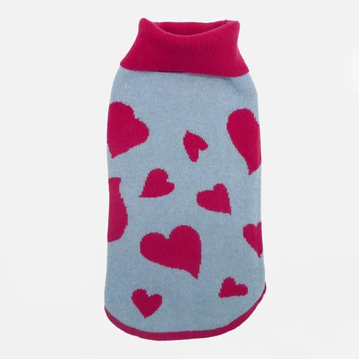 Emma Firenze Dog Jumper in Cashmere with Hearts Motif for Petite Pups