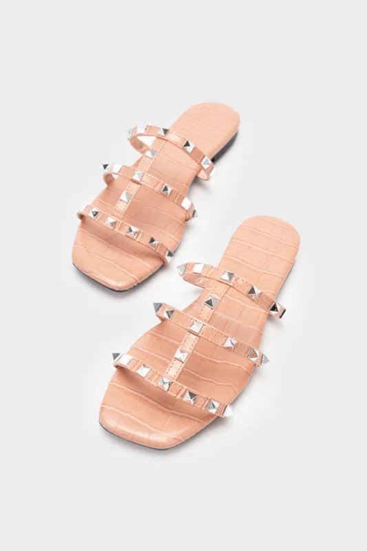 FAUX CROCO METAL STUD FLAT SLIDE