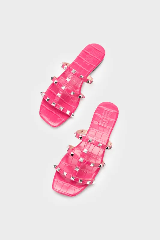 FAUX CROCO METAL STUD FLAT SLIDE