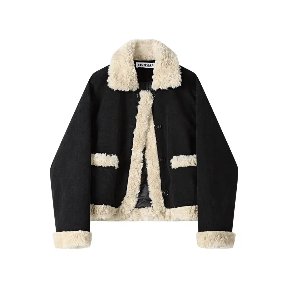 Faux Shearling Trim Coat