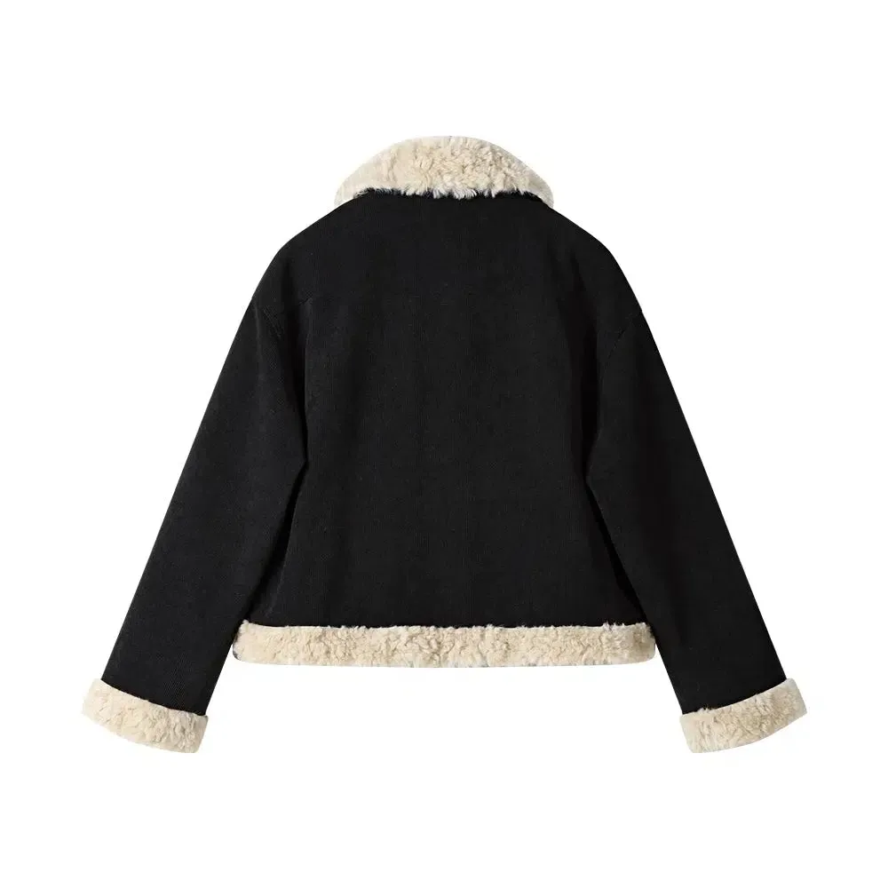 Faux Shearling Trim Coat