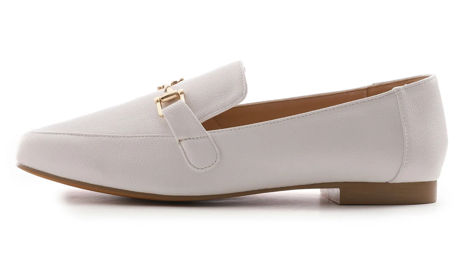 Feversole Women's Fashion Trim Deco Loafer Flats White Vegan Leather