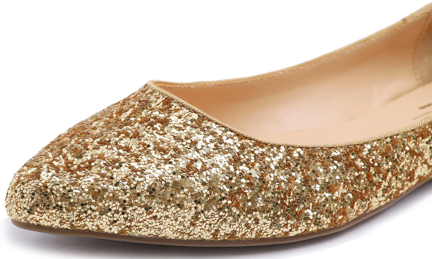 Feversole Women's Sparkle Memory Foam Cushioned Colorful Shiny Ballet Flats Glitter Gold Pointed