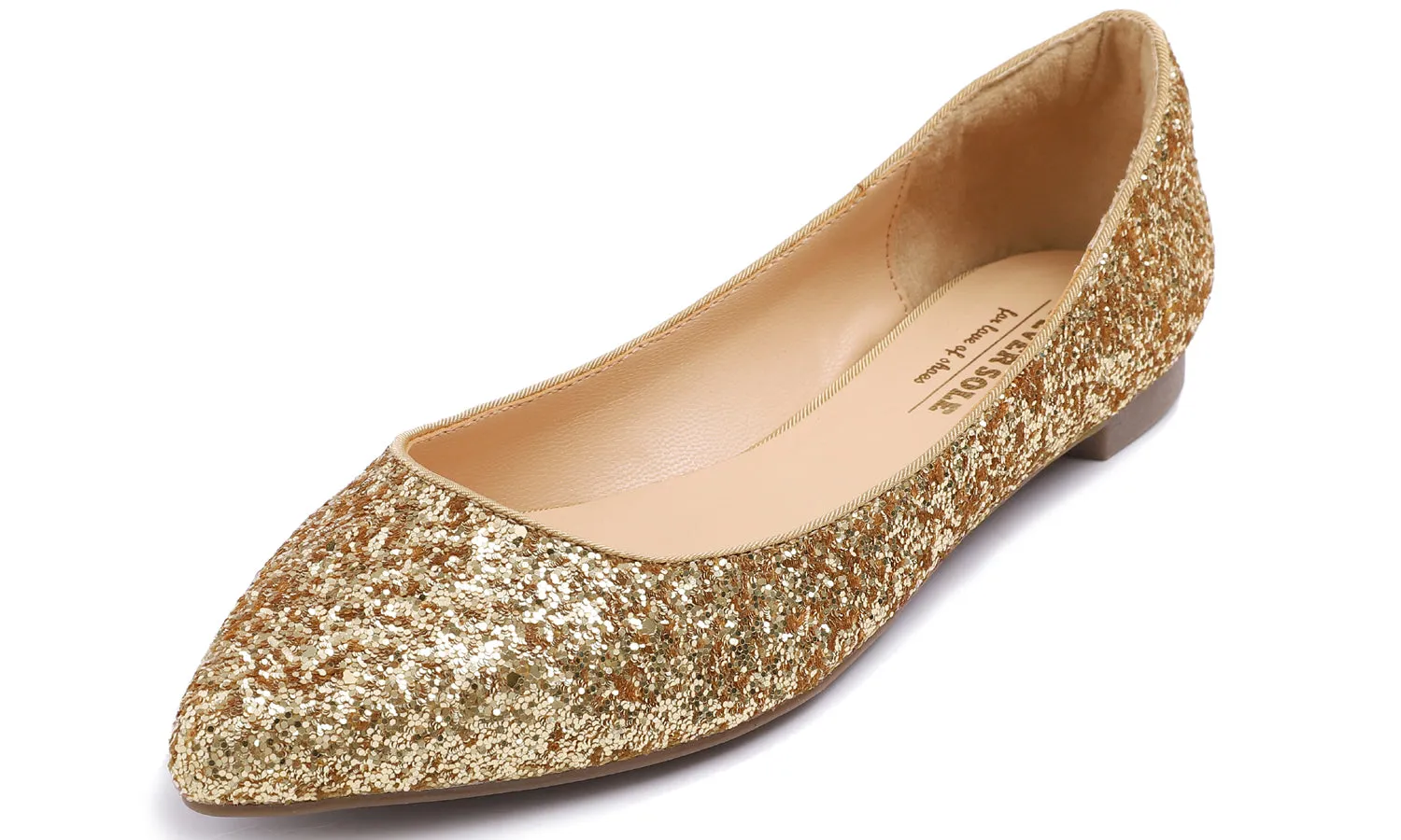 Feversole Women's Sparkle Memory Foam Cushioned Colorful Shiny Ballet Flats Glitter Gold Pointed