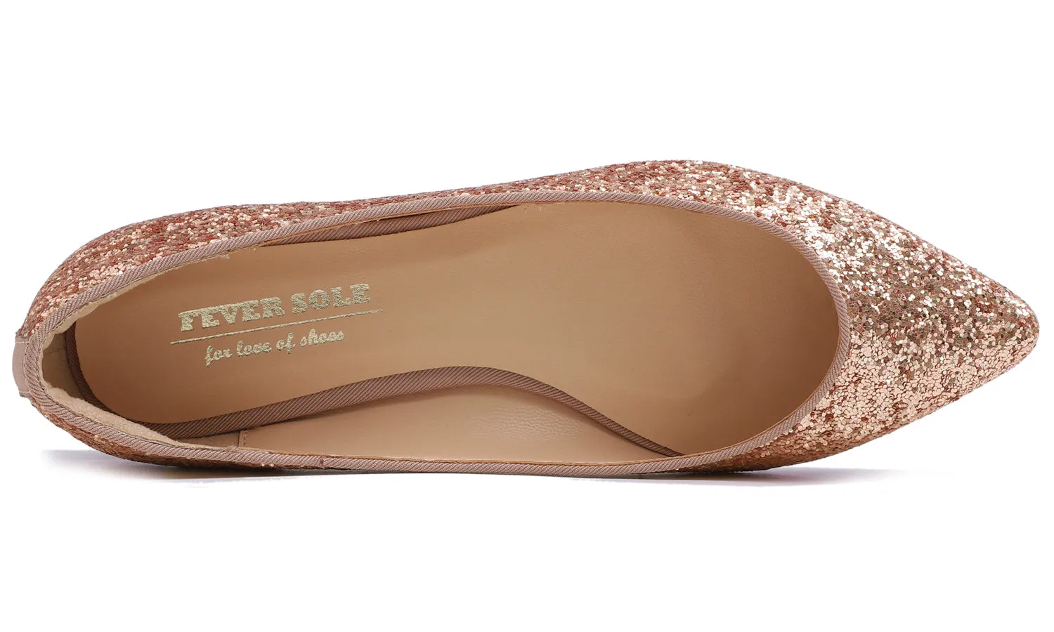 Feversole Women's Sparkle Memory Foam Cushioned Colorful Shiny Ballet Flats Glitter Rose Gold Pointed