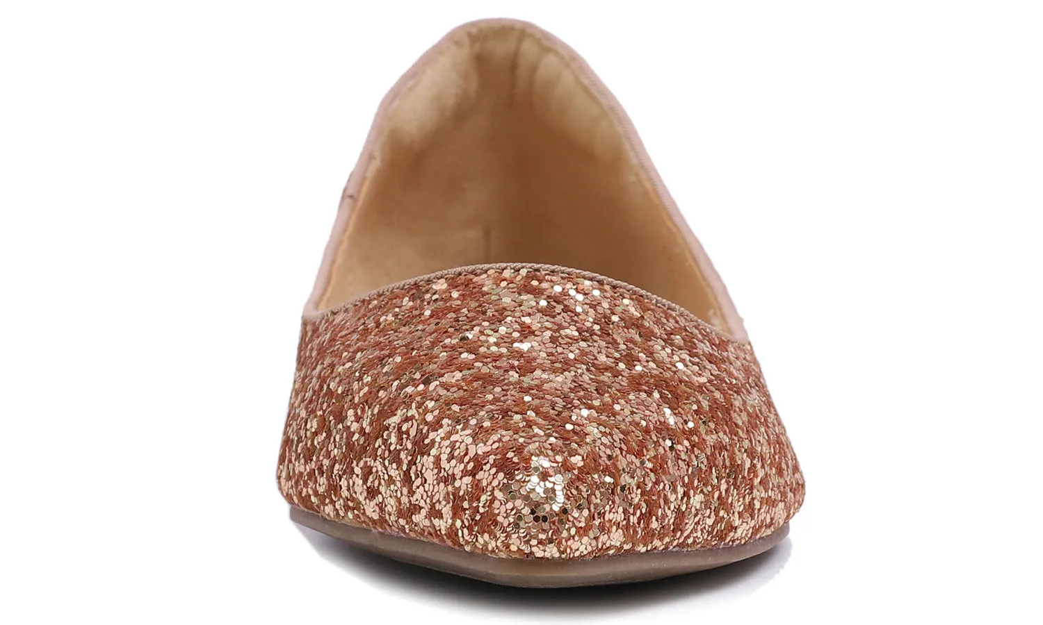 Feversole Women's Sparkle Memory Foam Cushioned Colorful Shiny Ballet Flats Glitter Rose Gold Pointed