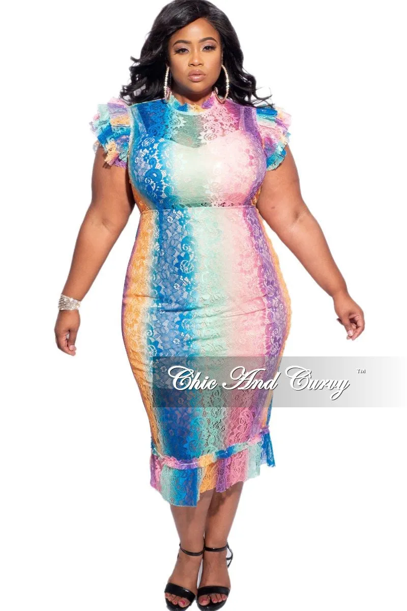 Final Sale Plus Size Sheer Lace Bodycon Dress in Ombre Print