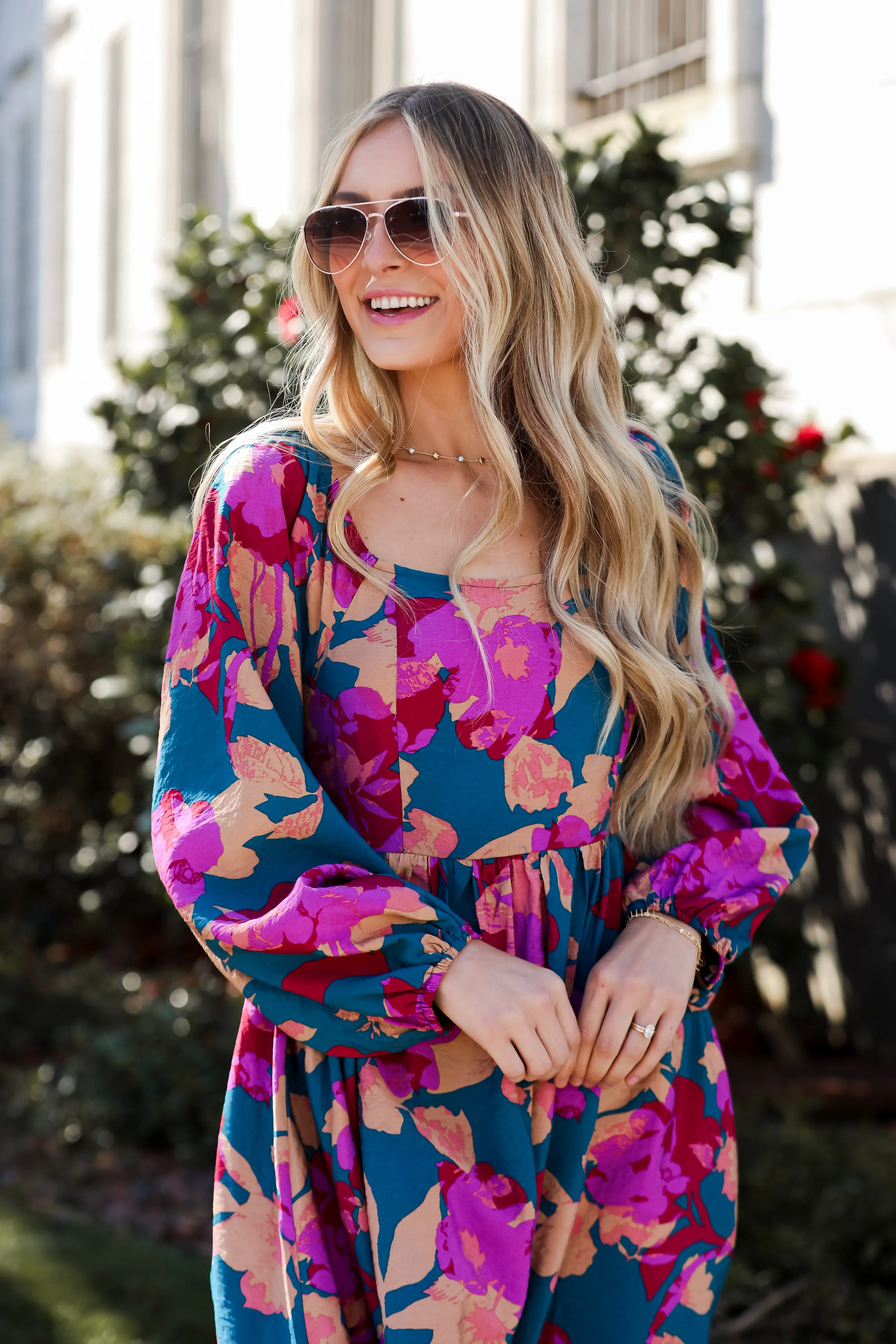 FINAL SALE - Thriving Blossom Teal Floral Midi Dress