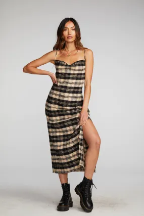 Flannel Midi Slip Dress - Black / Beige