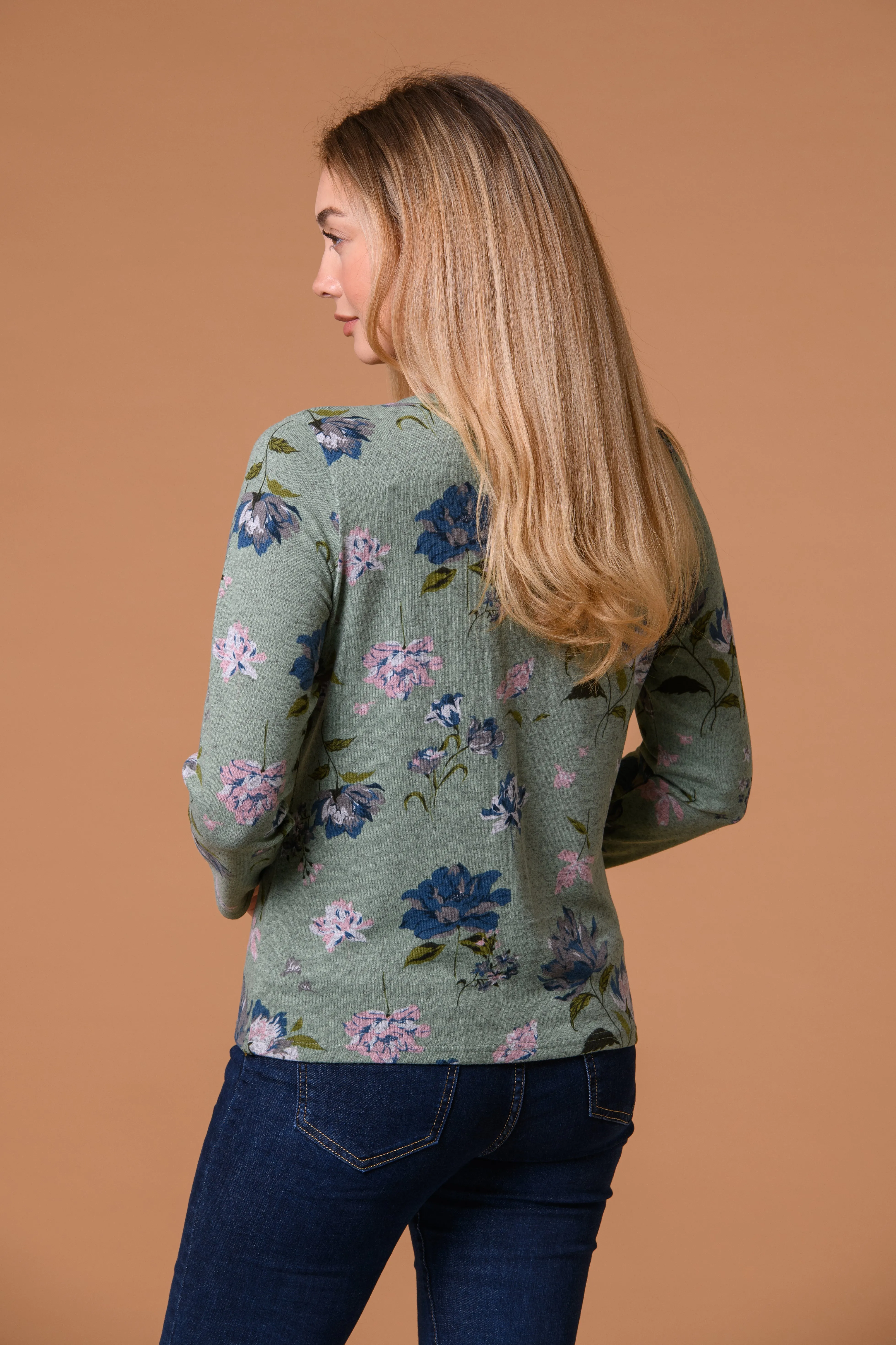 Floral  Brushed cardigan Mint