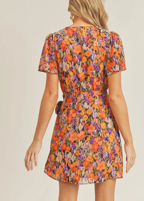 Floral Chiffon Wrap Dress