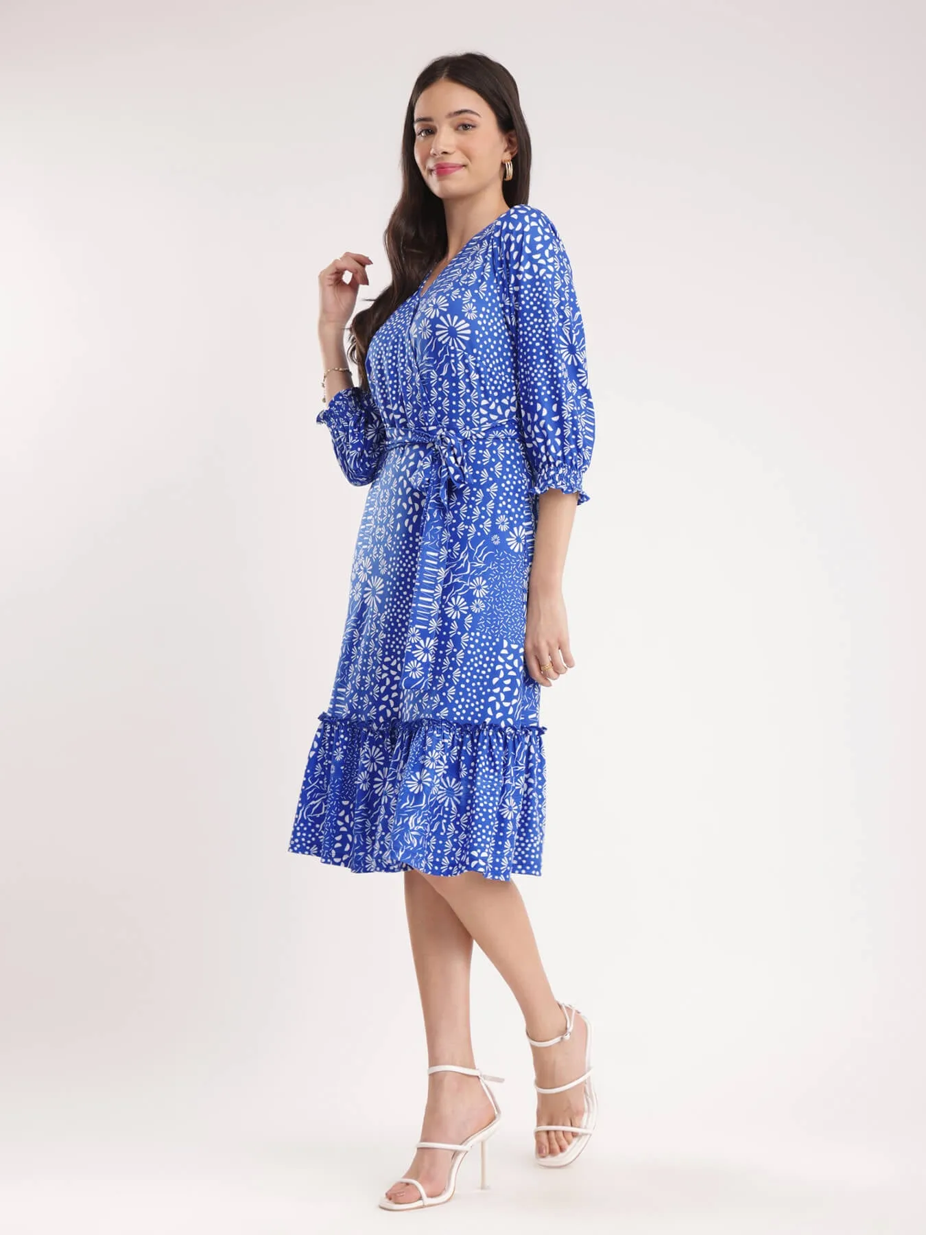 Floral Knitted Dress - Blue