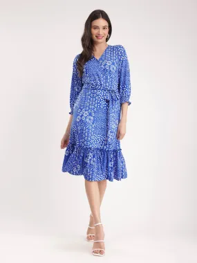 Floral Knitted Dress - Blue