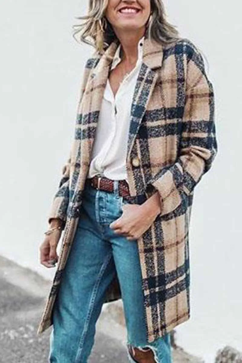 Florcoo Plaid Contrast Windproof Coat