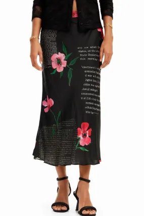 Flower Satin Slip Midi Skirt