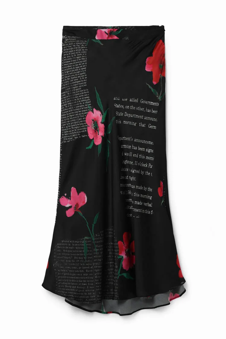 Flower Satin Slip Midi Skirt