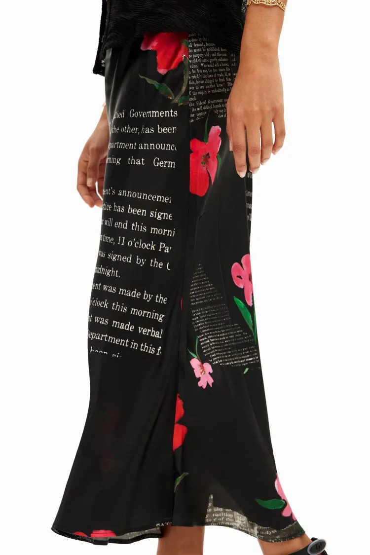 Flower Satin Slip Midi Skirt