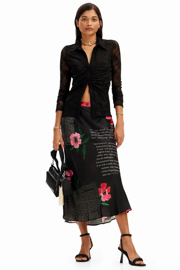 Flower Satin Slip Midi Skirt