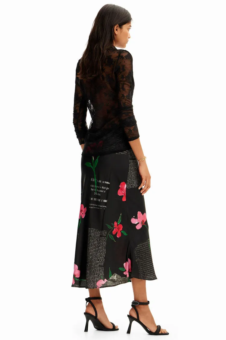 Flower Satin Slip Midi Skirt