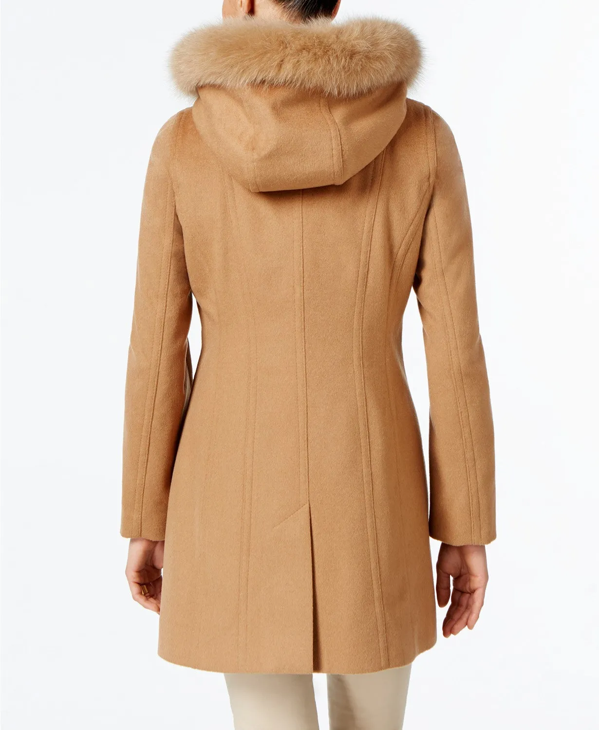 Fox-Fur-Trim Hooded Walker Coat