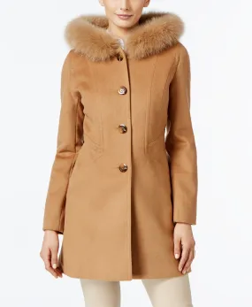 Fox-Fur-Trim Hooded Walker Coat