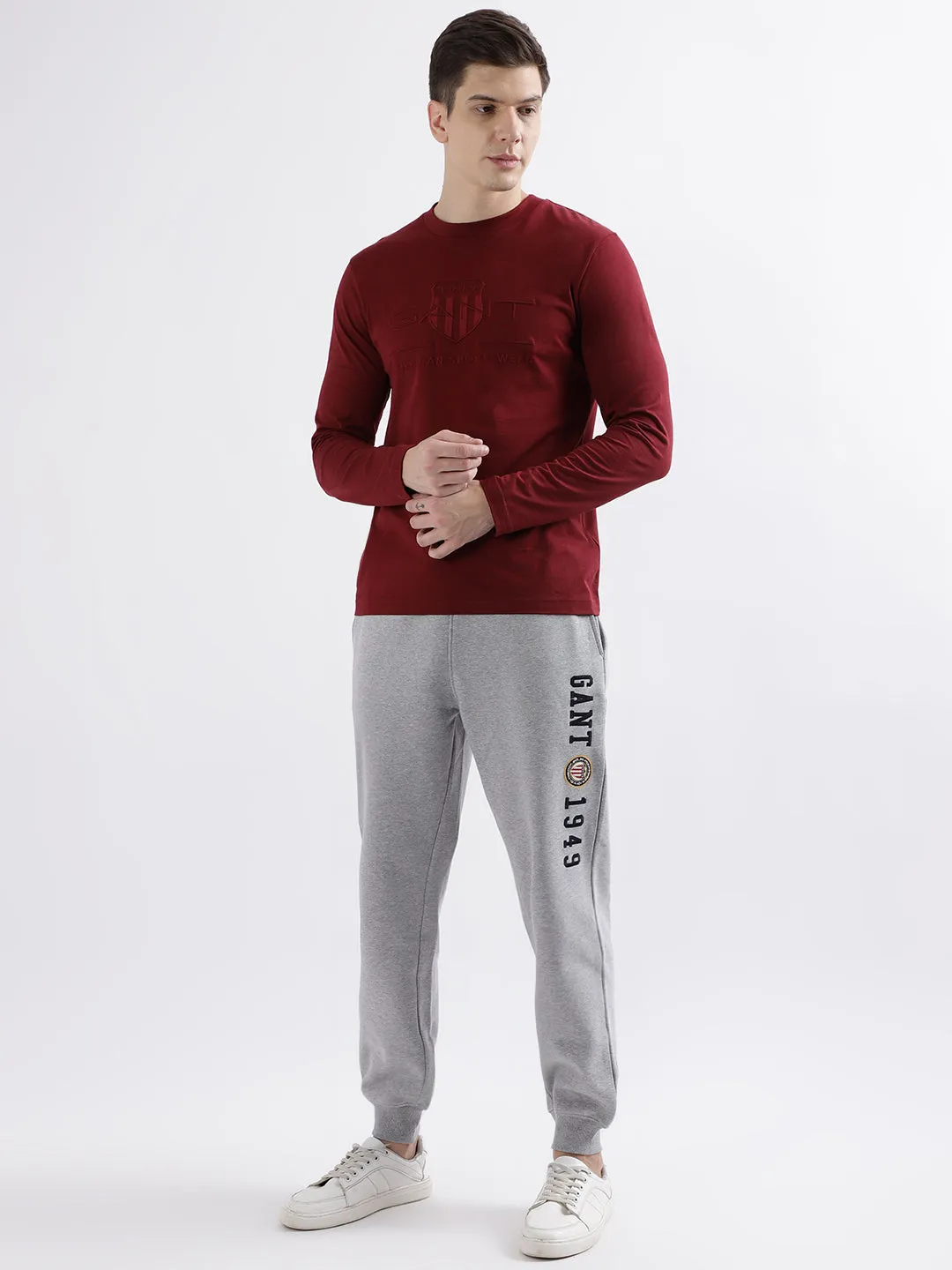 Gant Men Grey Melange Solid Relaxed Fit Sweatpant