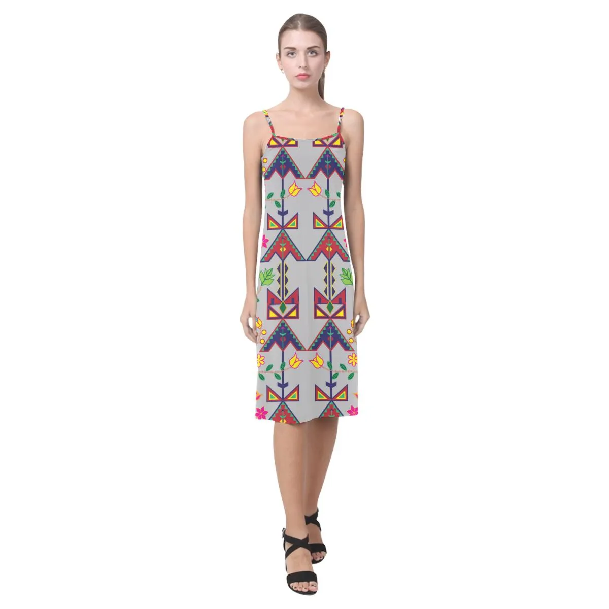 Geometric Floral Spring - Gray Alcestis Slip Dress