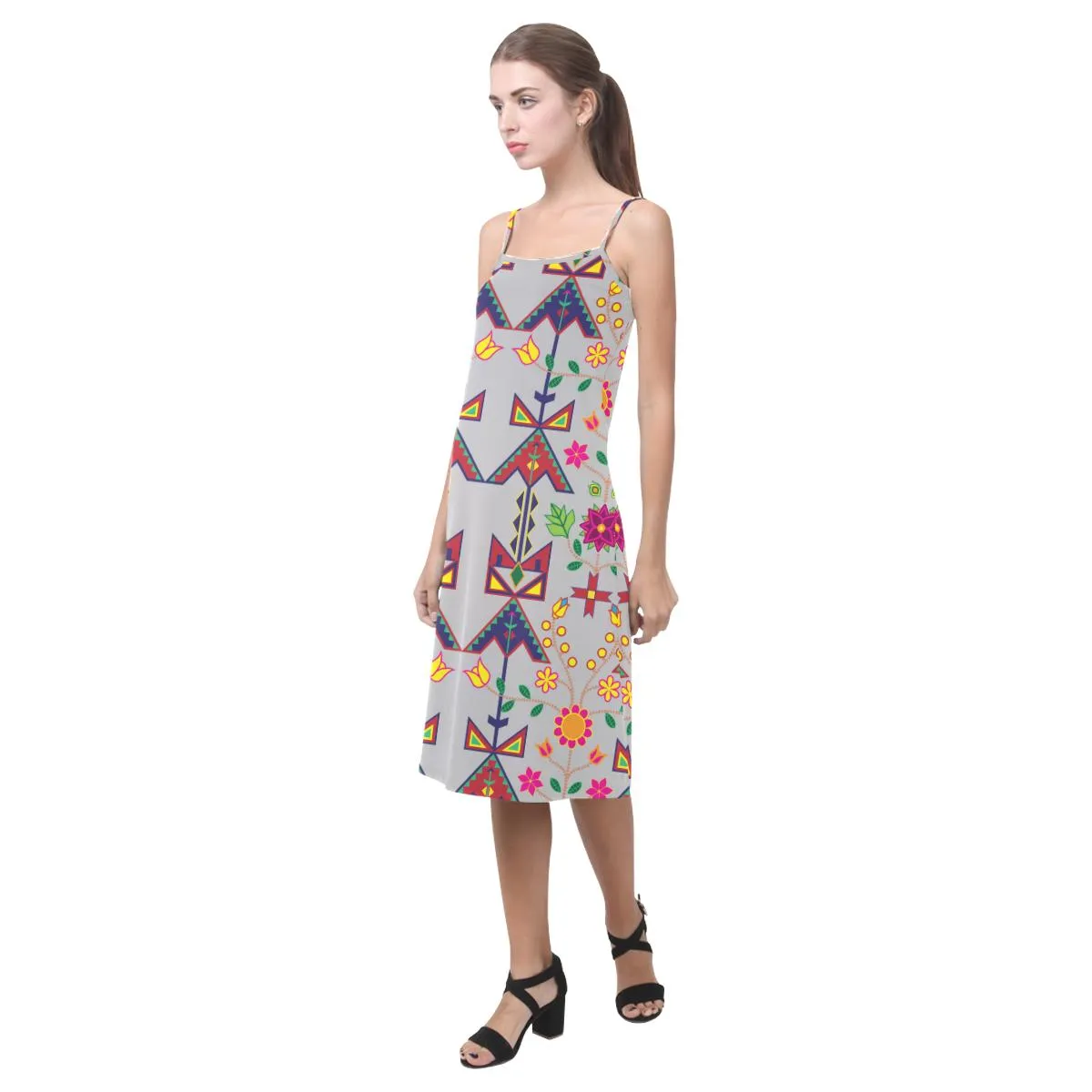 Geometric Floral Spring - Gray Alcestis Slip Dress