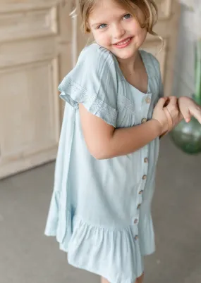 Girls Lace Trim Button Up Dress - FINAL SALE