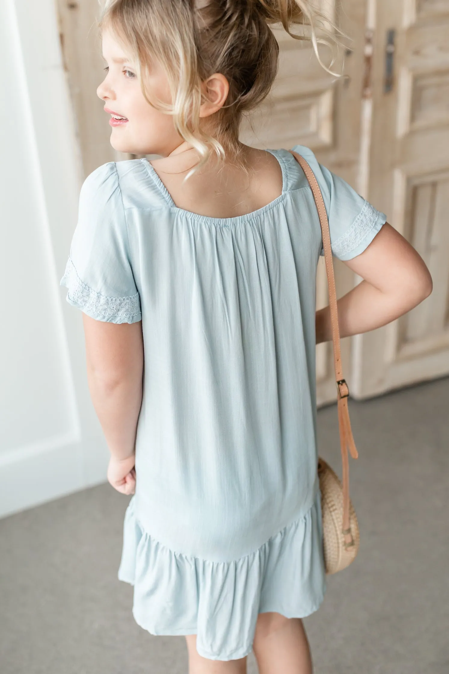 Girls Lace Trim Button Up Dress - FINAL SALE