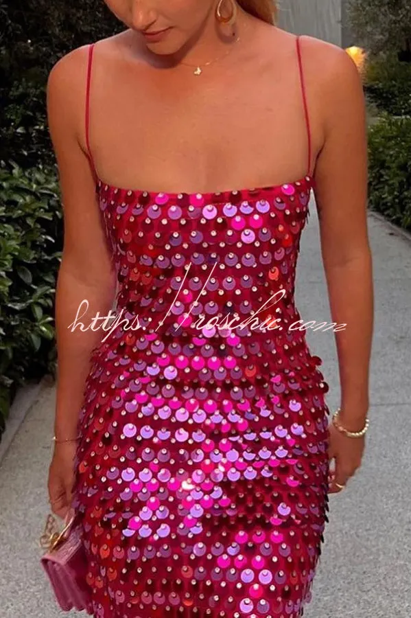 Glamour Glow Sequin Spaghetti Strap Birthday Party Midi Dresses