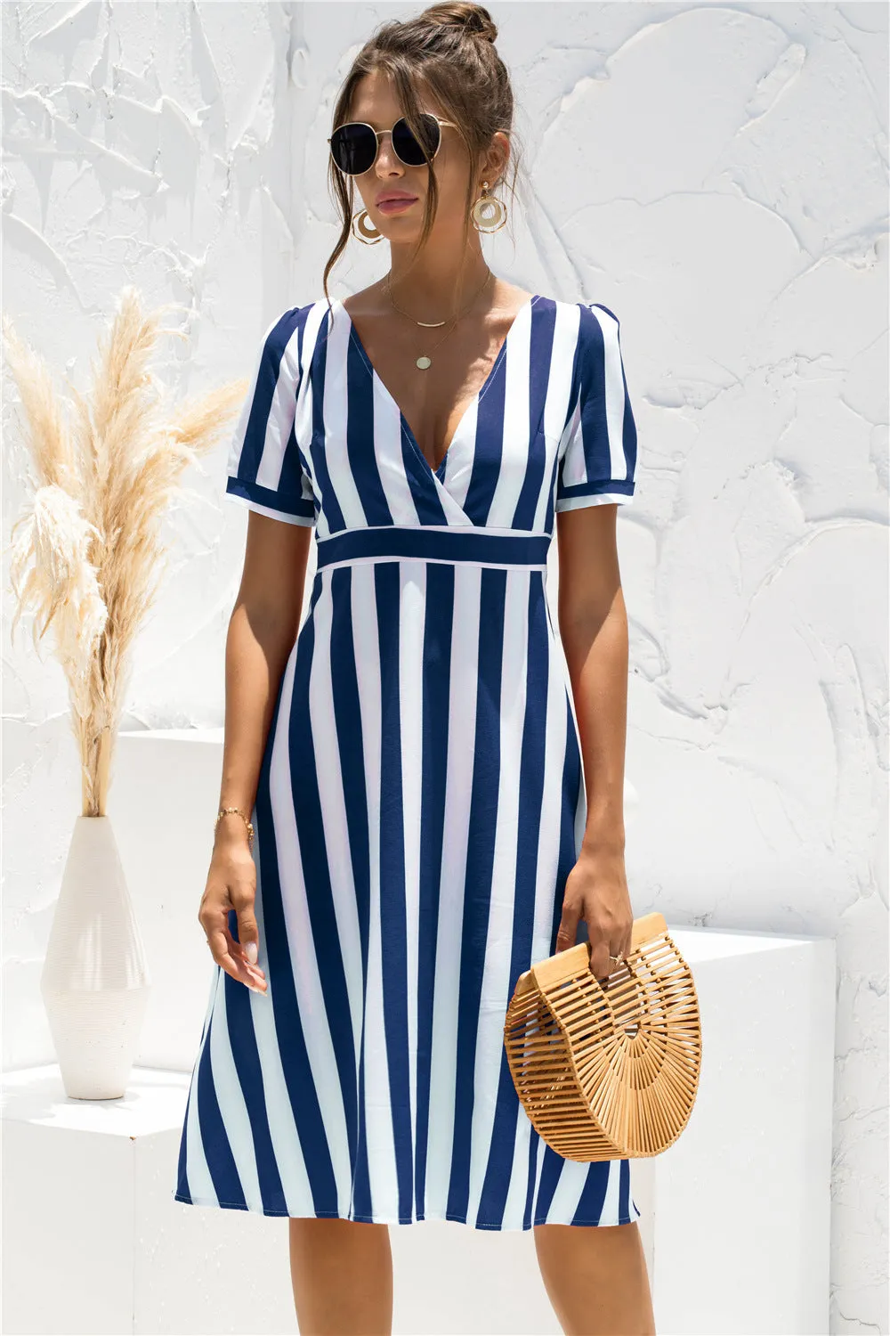 Glinda Striped Satin Midi Shirt Dress