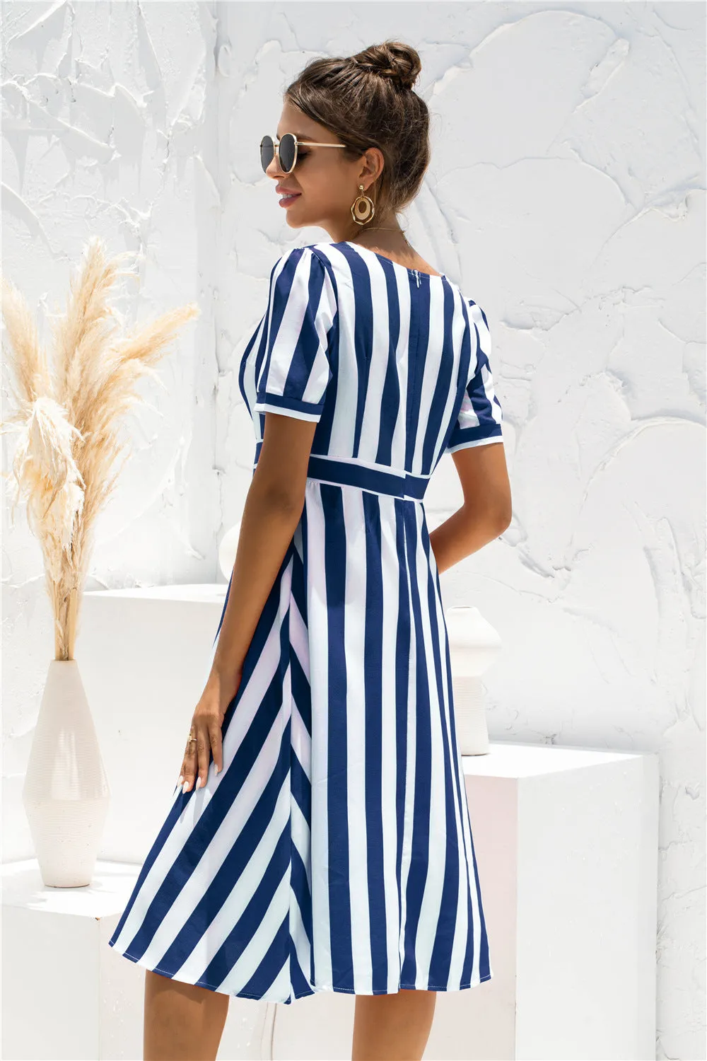 Glinda Striped Satin Midi Shirt Dress