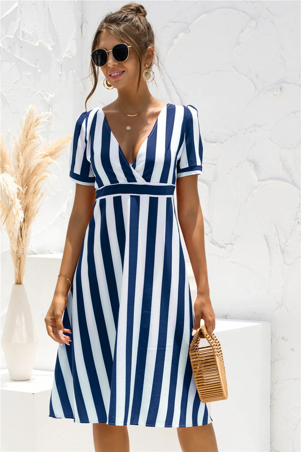 Glinda Striped Satin Midi Shirt Dress