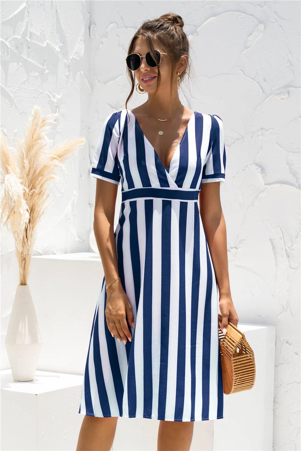 Glinda Striped Satin Midi Shirt Dress