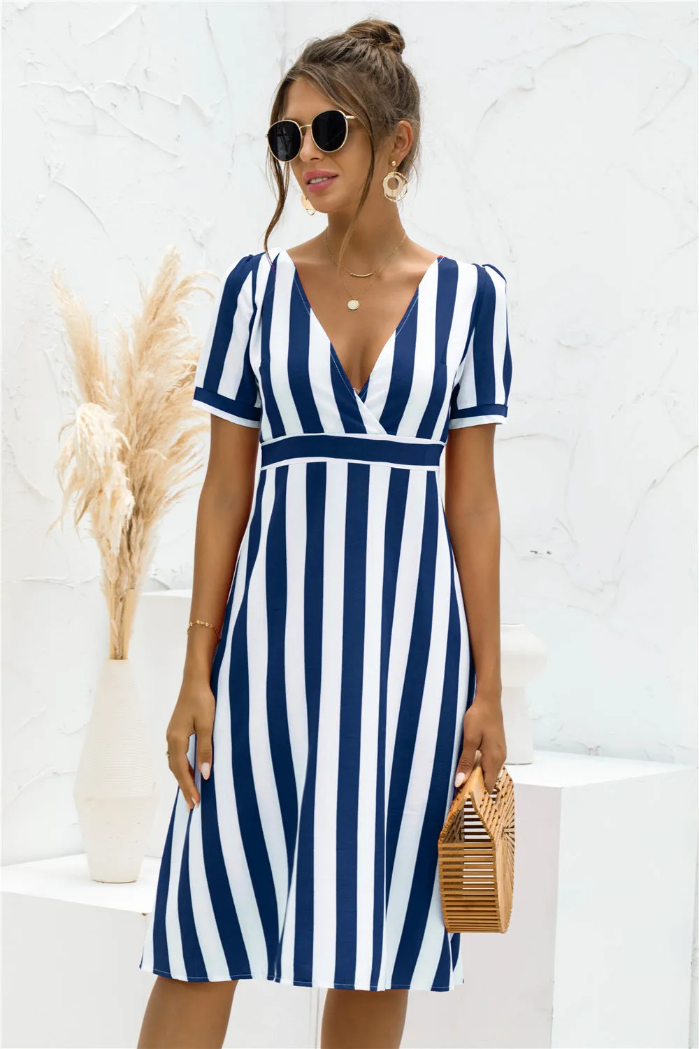 Glinda Striped Satin Midi Shirt Dress