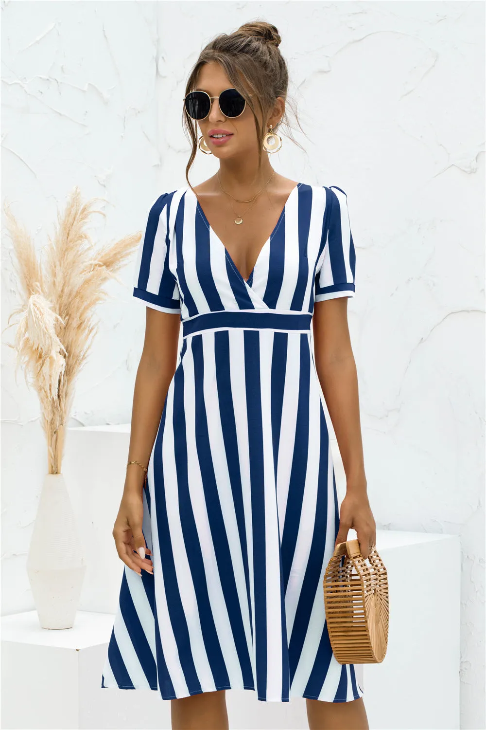 Glinda Striped Satin Midi Shirt Dress