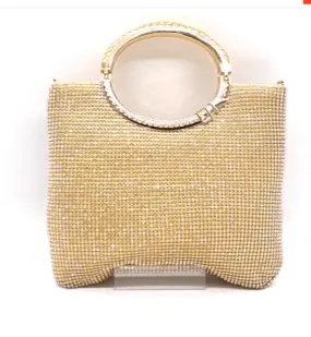 Glittering Gold Rhinestone Evening Bag with Handle