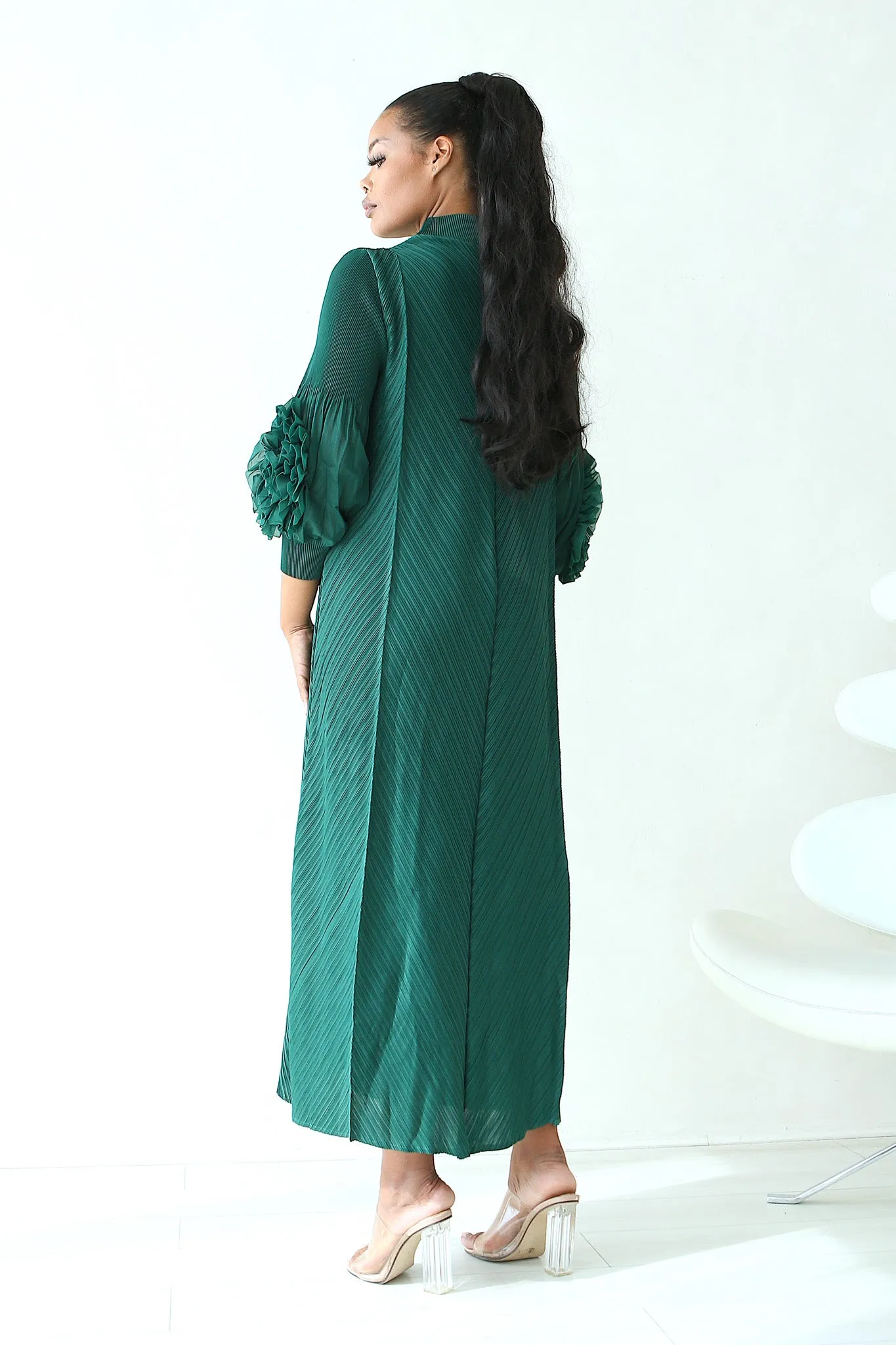 GODDESS PLEATED DRESS - GREEN