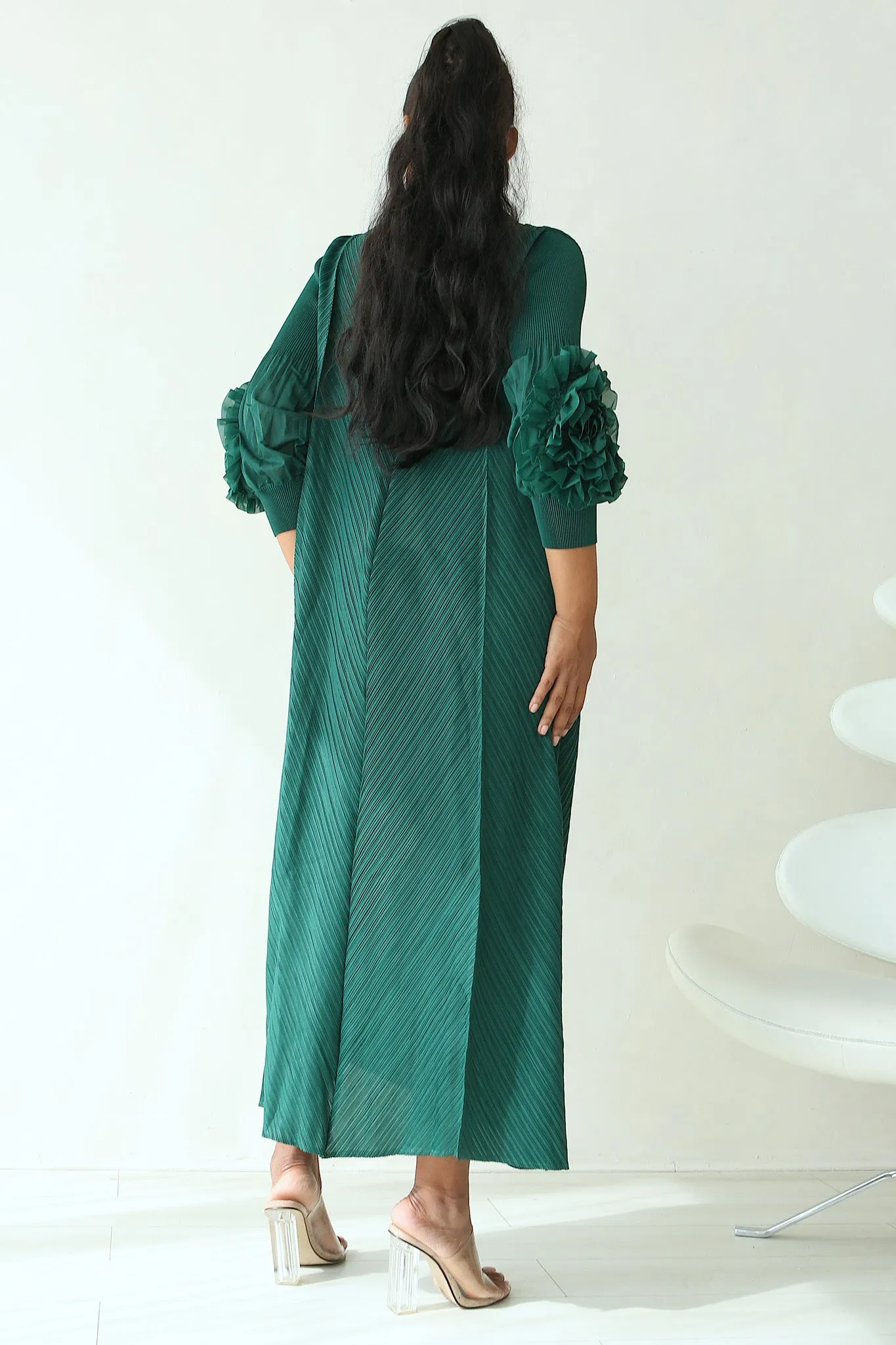 GODDESS PLEATED DRESS - GREEN