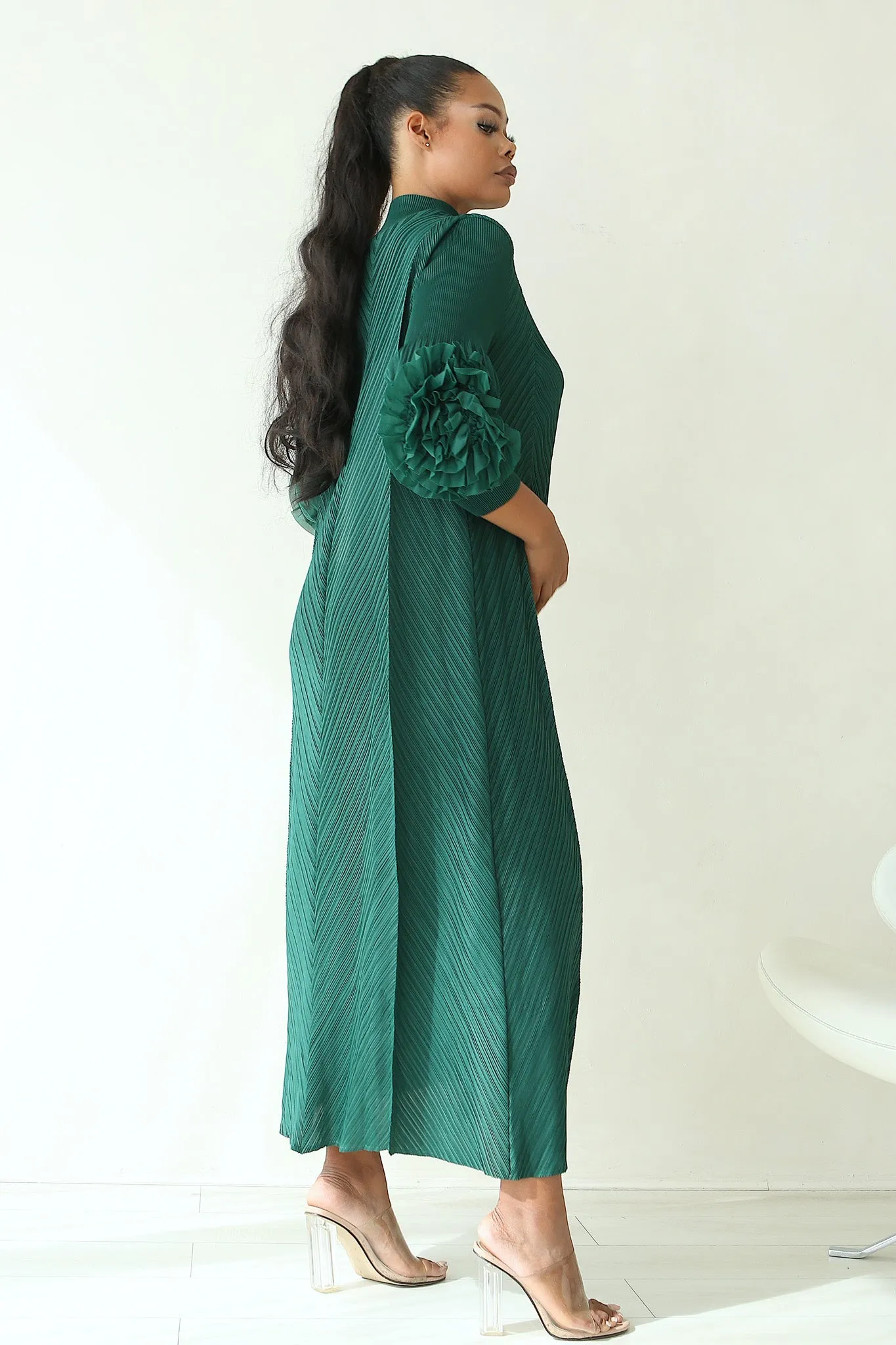 GODDESS PLEATED DRESS - GREEN