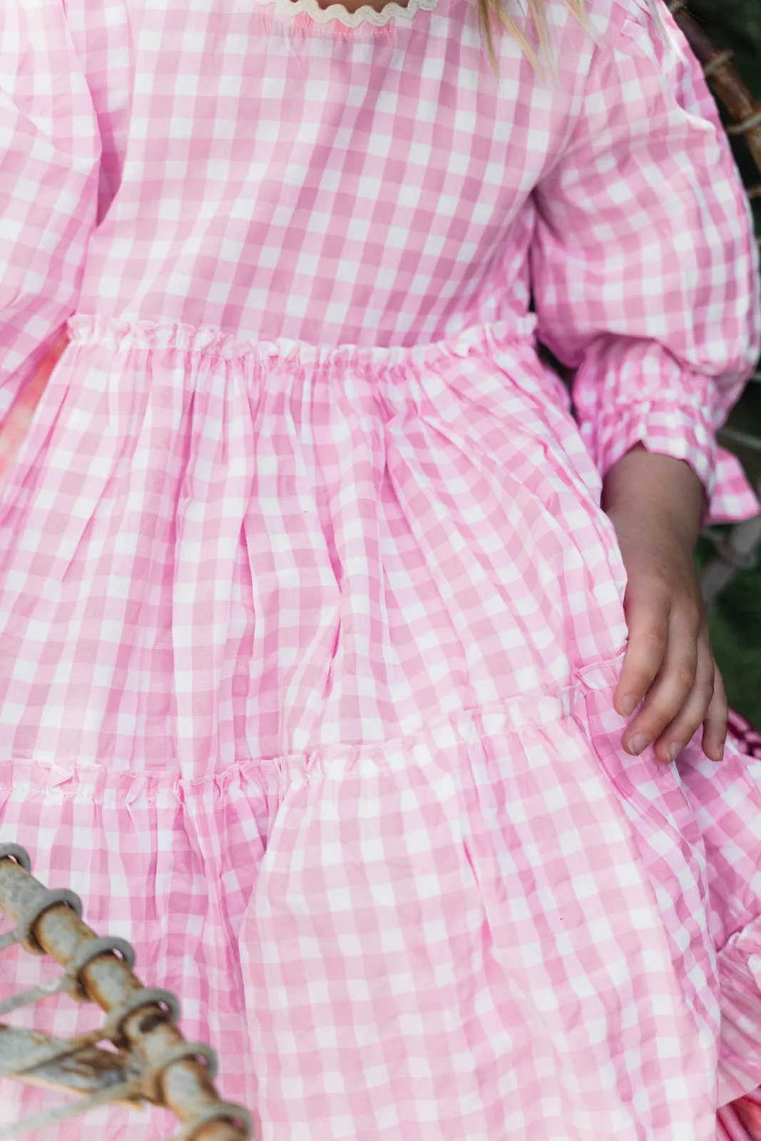 Grace and May Mini Tiered Dress Pink Gingham