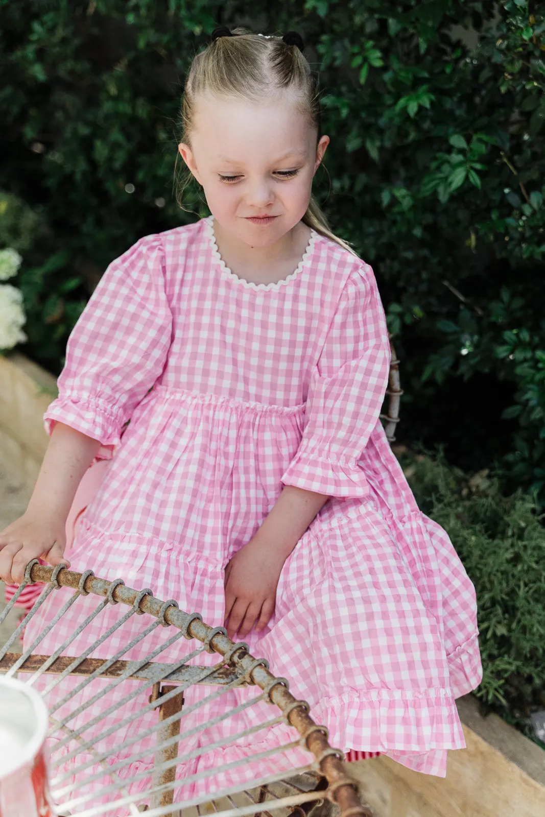 Grace and May Mini Tiered Dress Pink Gingham