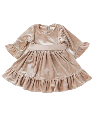 Grace Velour Dress with Removable Satin Sash - Sheer Beige