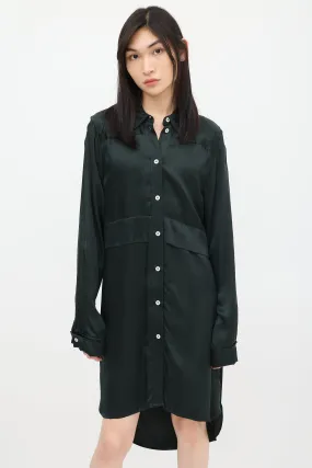 Green Satin Shirt Dress